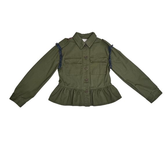 Matilda Jane Girls Varsity Jacket 8 Olive Patchwork Moments With You Ruffle Fall - Picture 3 of 9